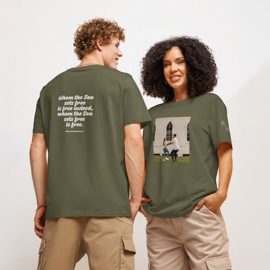 Olive Green Unisex Organic "Whom The Son Sets Free" T-Shirt